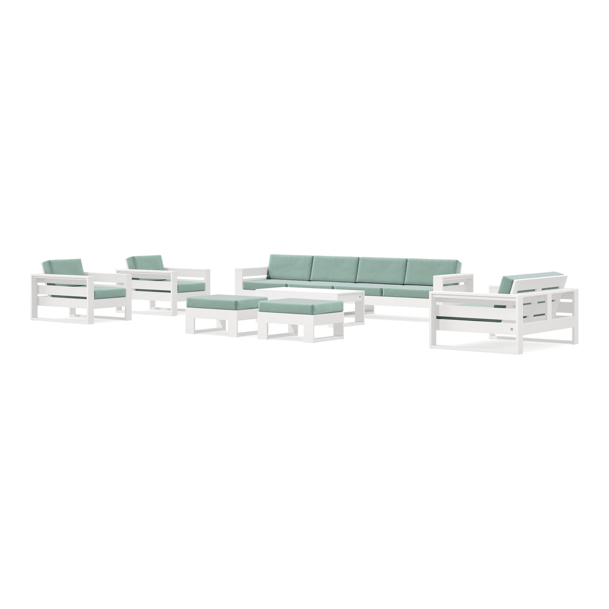 POLYWOOD PW Designer Series Latitude 8-Piece Lounge Sofa Set in Vintage White / Glacier Spa