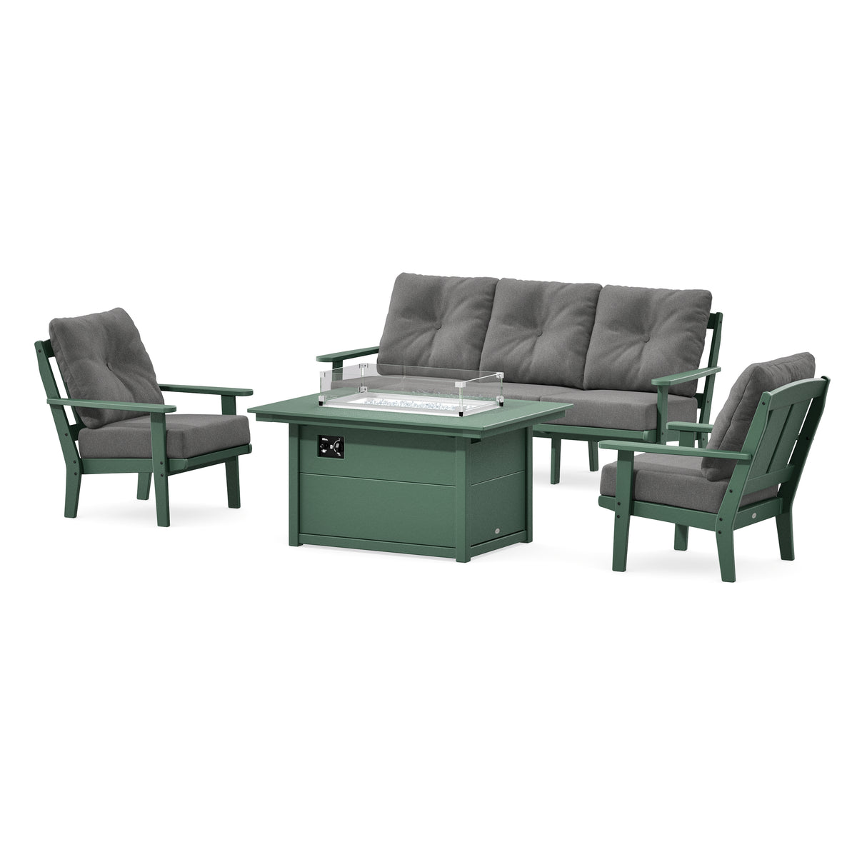 POLYWOOD Mission Deep Seating Fire Pit Table Set in Green
