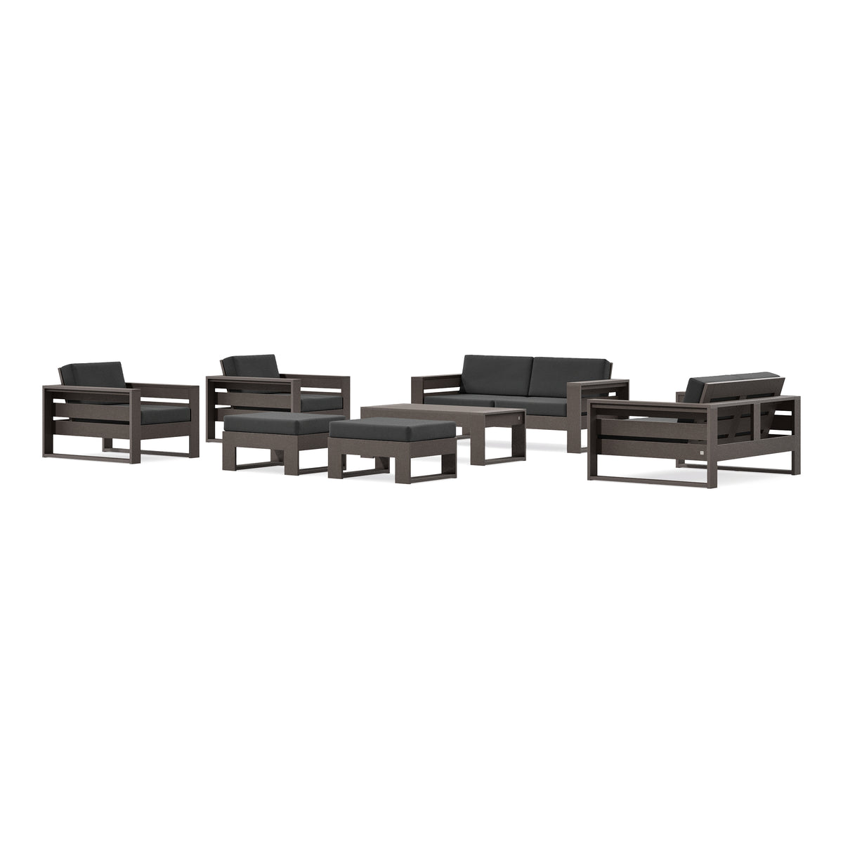 POLYWOOD PW Designer Series Latitude 7-Piece Lounge Loveseat Set in Vintage Coffee / Spectrum Carbon