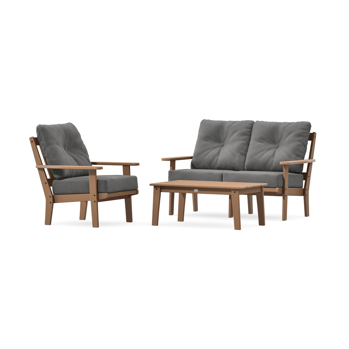 POLYWOOD Oxford 3-Piece Deep Seating Set with Loveseat in Teak