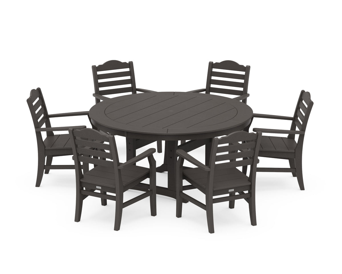 POLYWOOD Savannah 7-Piece Arm Chair Round Dining Set in Vintage Coffee