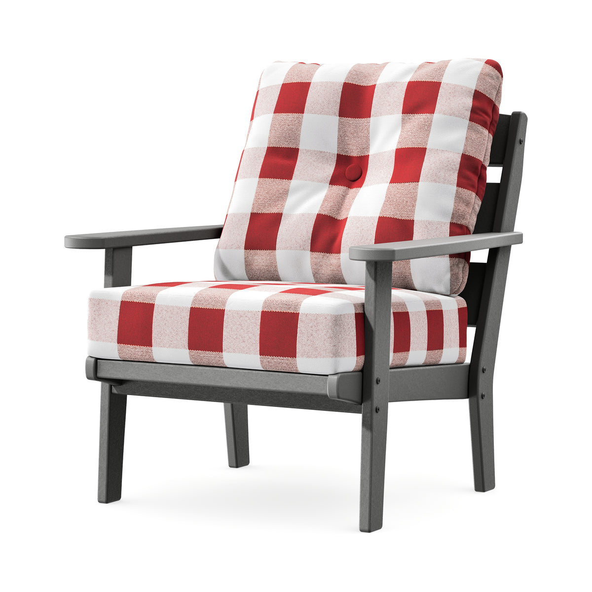 POLYWOOD Lakeside Deep Seating Chair in Slate Grey / Buffalo Plaid Crimson