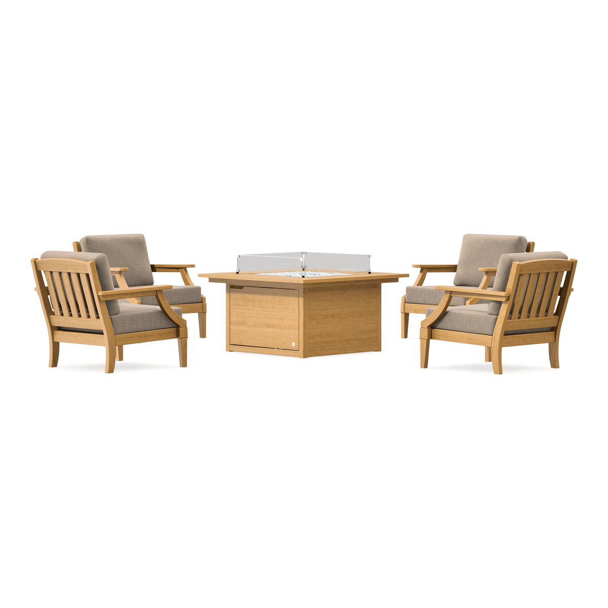 POLYWOOD PW Designer Series Estate 5-Piece Lounge Fire Table Set in Natural / Spiced Burlap