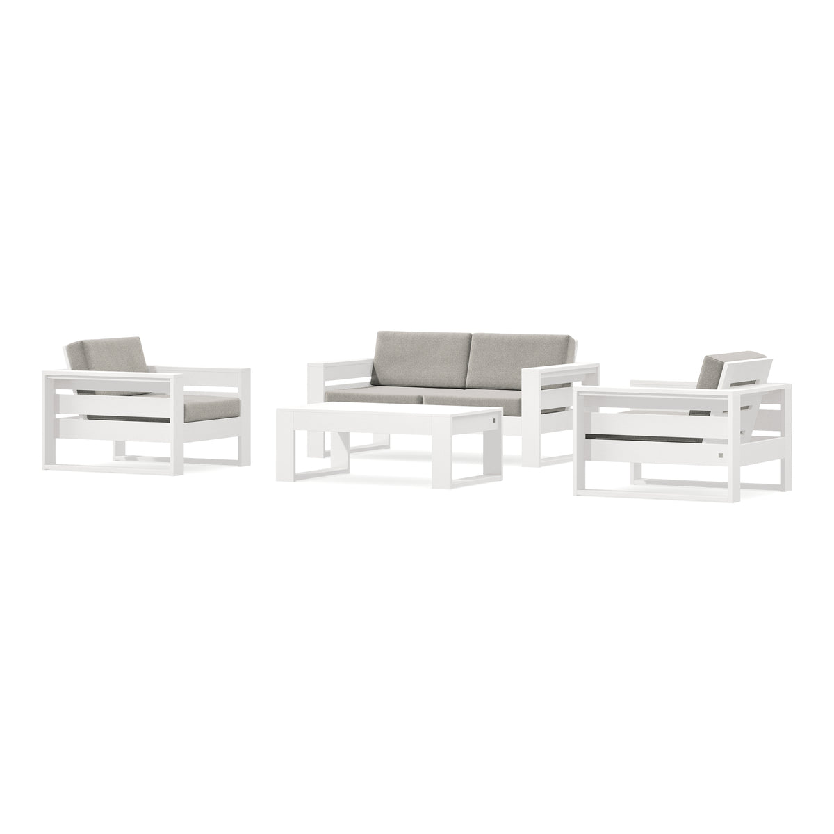 POLYWOOD PW Designer Series Latitude 4-Piece Lounge Loveseat Set in Vintage White / Weathered Tweed