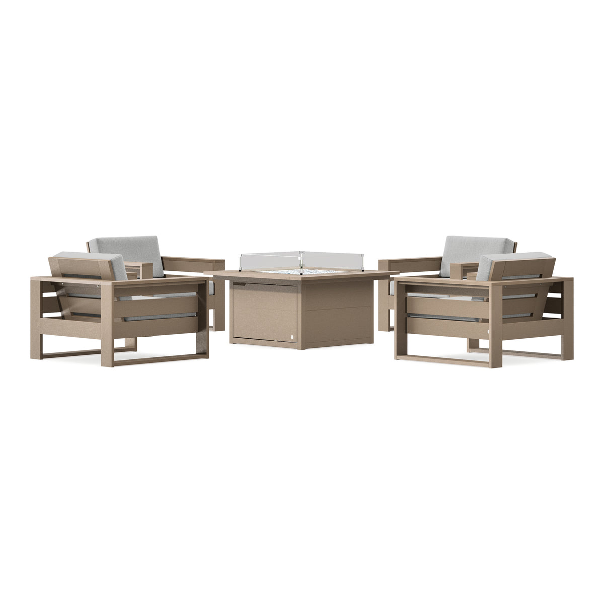 POLYWOOD PW Designer Series Latitude 5-Piece Lounge Fire Table Set in Vintage Sahara / Granite