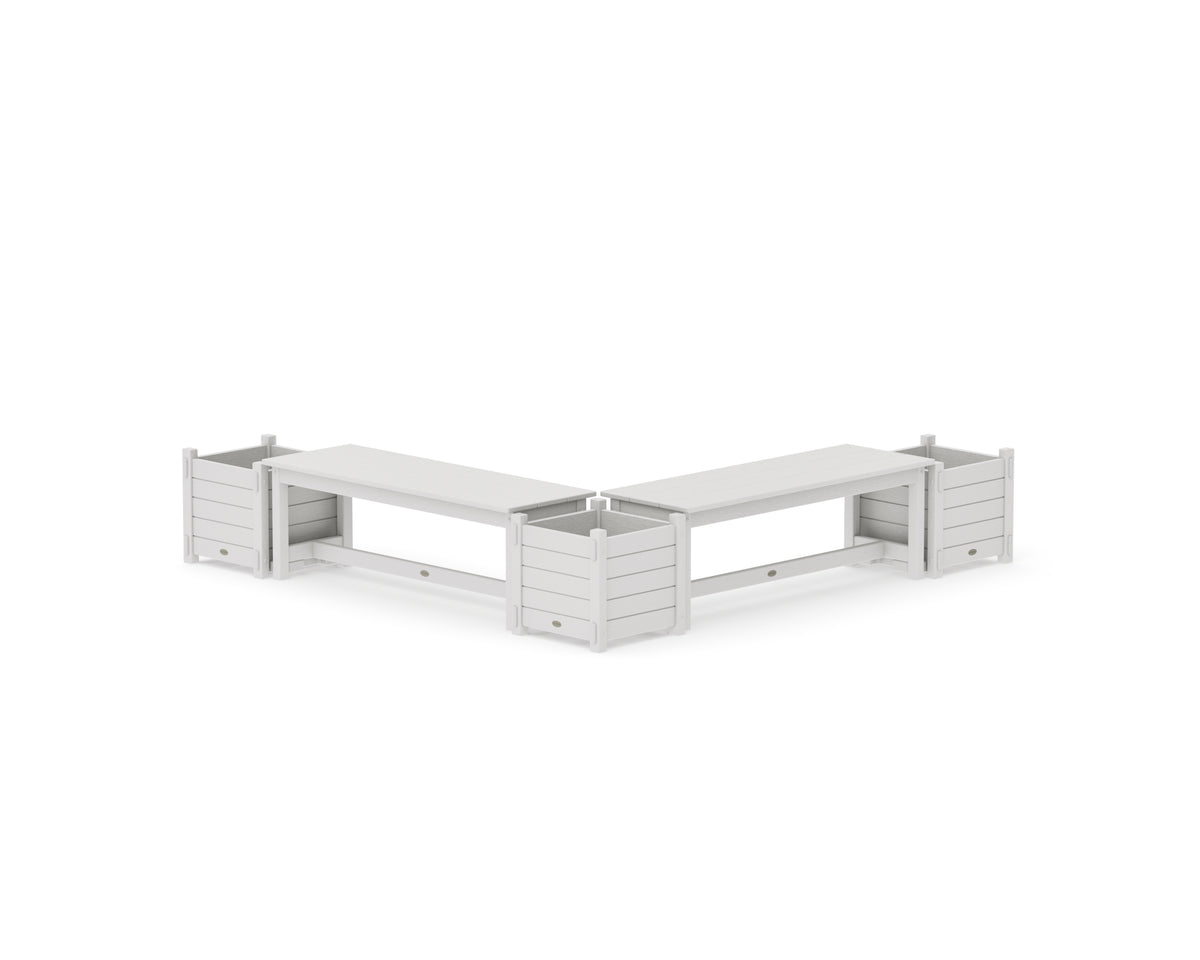 POLYWOOD 48" Nautical L-Shaped Planter Bench Corner Set in Vintage White