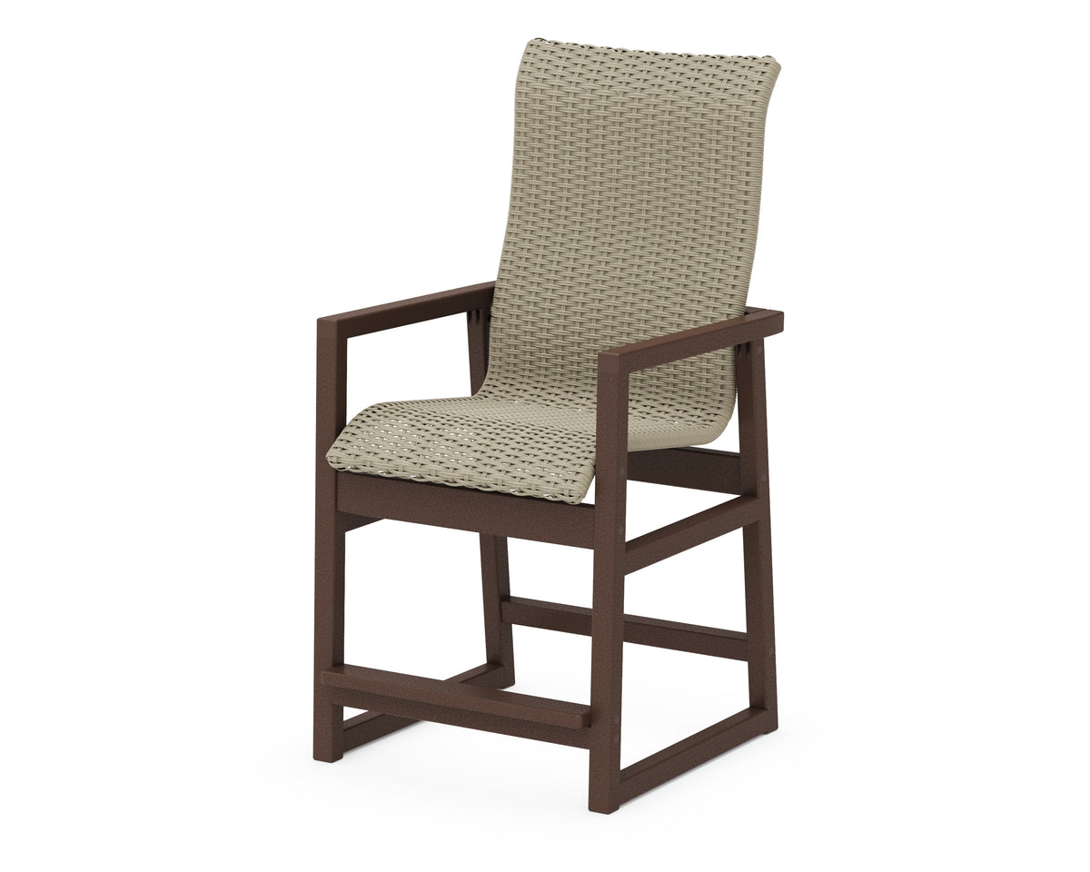 POLYWOOD EDGE Woven High-Back Counter Arm Chair in Mahogany / Dune Grass