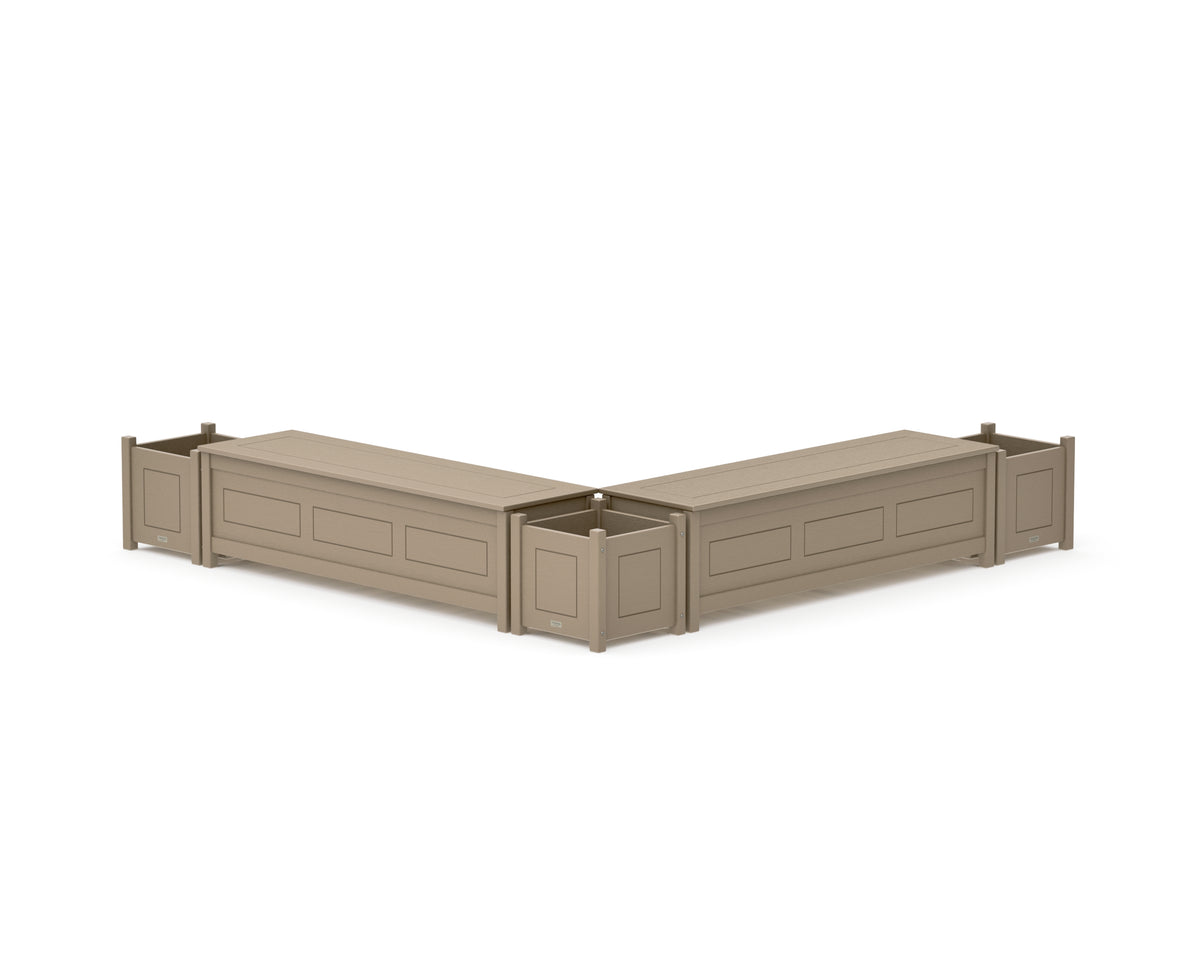 POLYWOOD 60" Country Living L-Shaped Planter Storage Bench Corner Set in Vintage Sahara