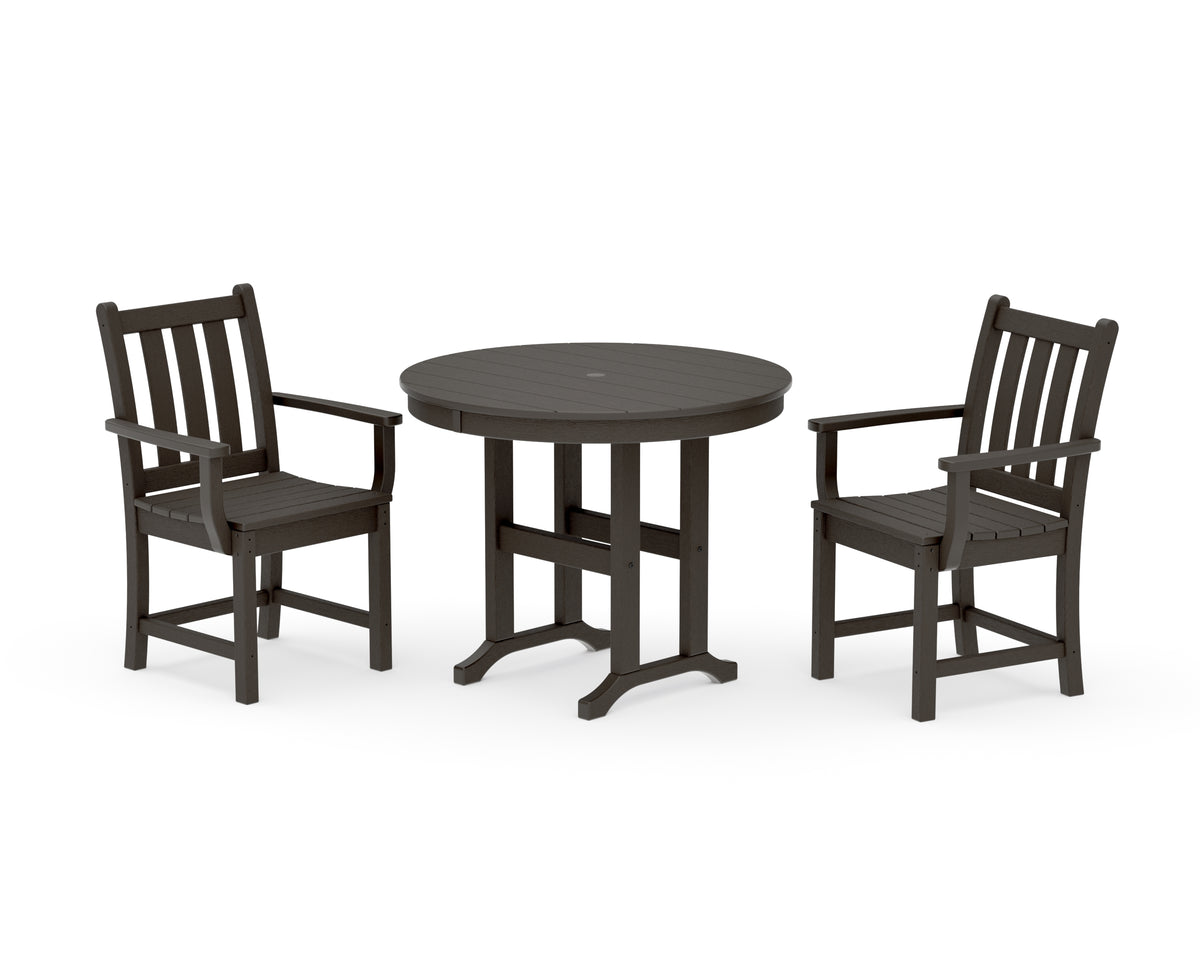 POLYWOOD Traditional Garden 3-Piece Round Dining Set in Vintage Coffee
