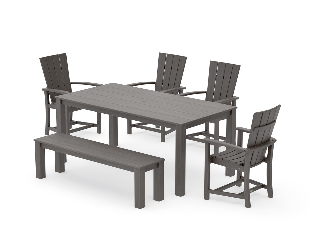 POLYWOOD Quattro 6-Piece Parsons Dining Set with Bench in Driftwood