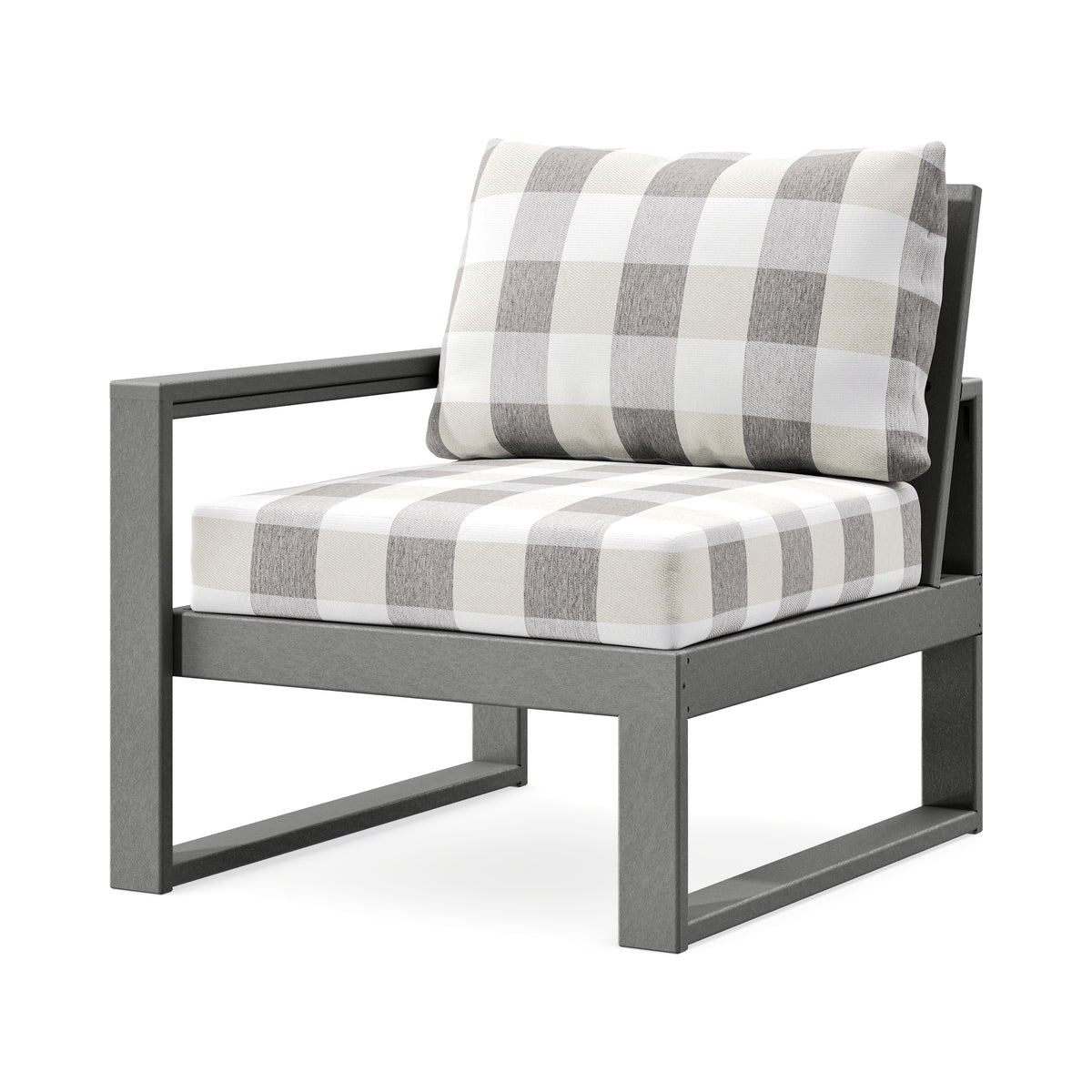 POLYWOOD EDGE Modular Left Arm Chair in Slate Grey / Buffalo Plaid Grey Mist