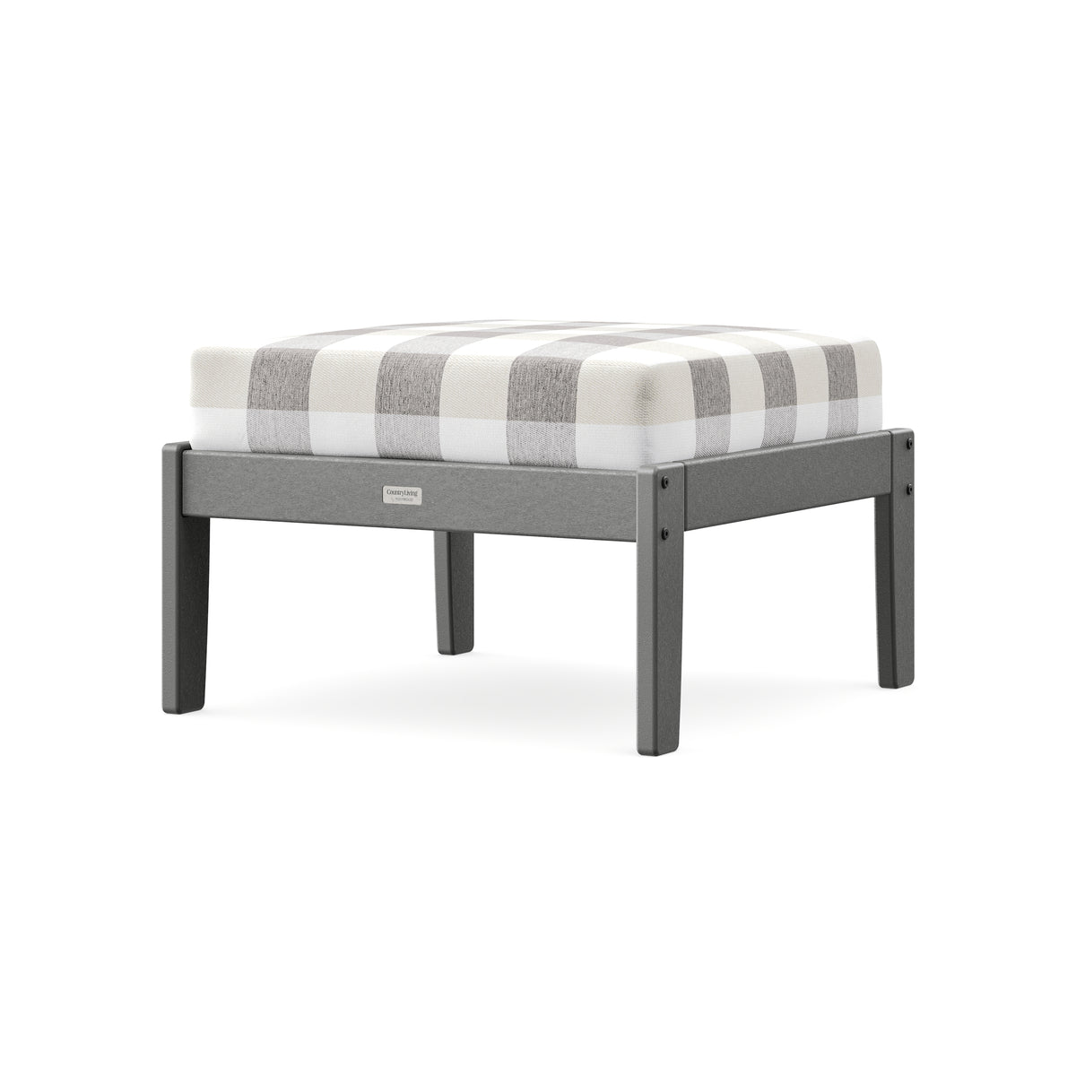 POLYWOOD Cottage Deep Seating Ottoman in Slate Grey / Buffalo Plaid Grey Mist