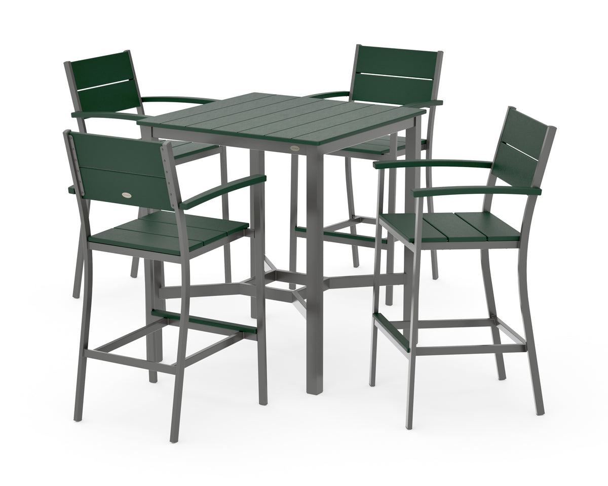 POLYWOOD Main Street 5-Piece Bar Set in Charcoal / Green