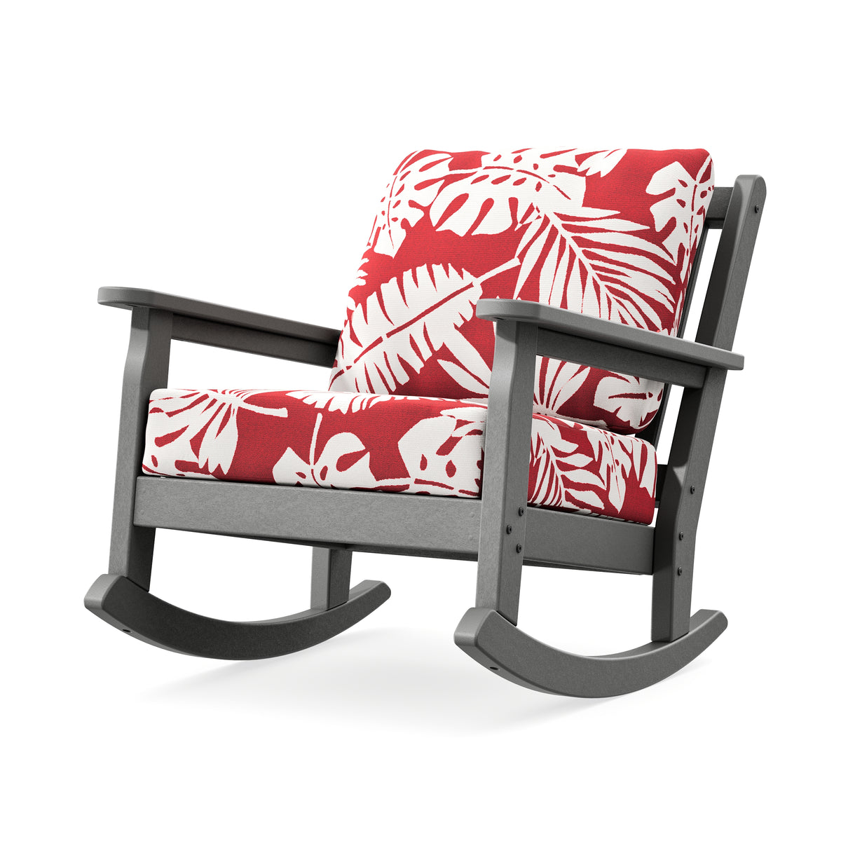 POLYWOOD Chippendale Deep Seating Rocking Chair in Slate Grey / Leaf Crimson