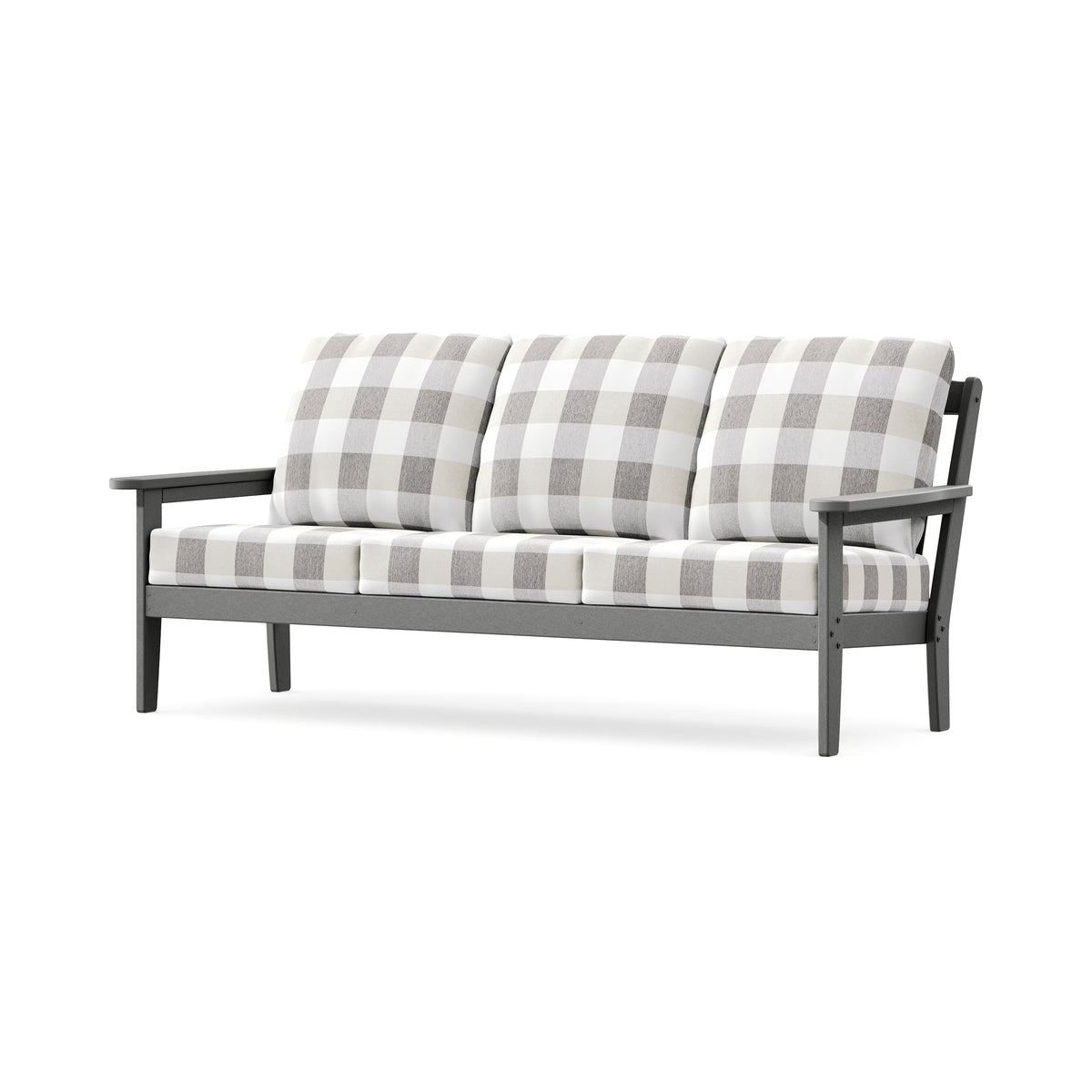 POLYWOOD Cottage Deep Seating Sofa in Slate Grey / Buffalo Plaid Grey Mist