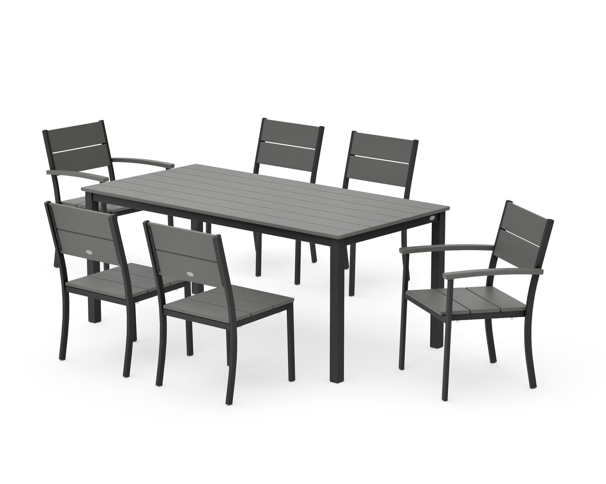POLYWOOD Main Street 7-Piece Dining Set with Main Street 36" x 72" Dining Table in Black / Slate Grey