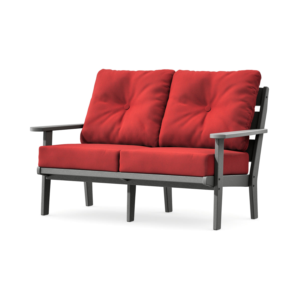 POLYWOOD Lakeside Deep Seating Loveseat in Slate Grey / Canvas Jockey Red
