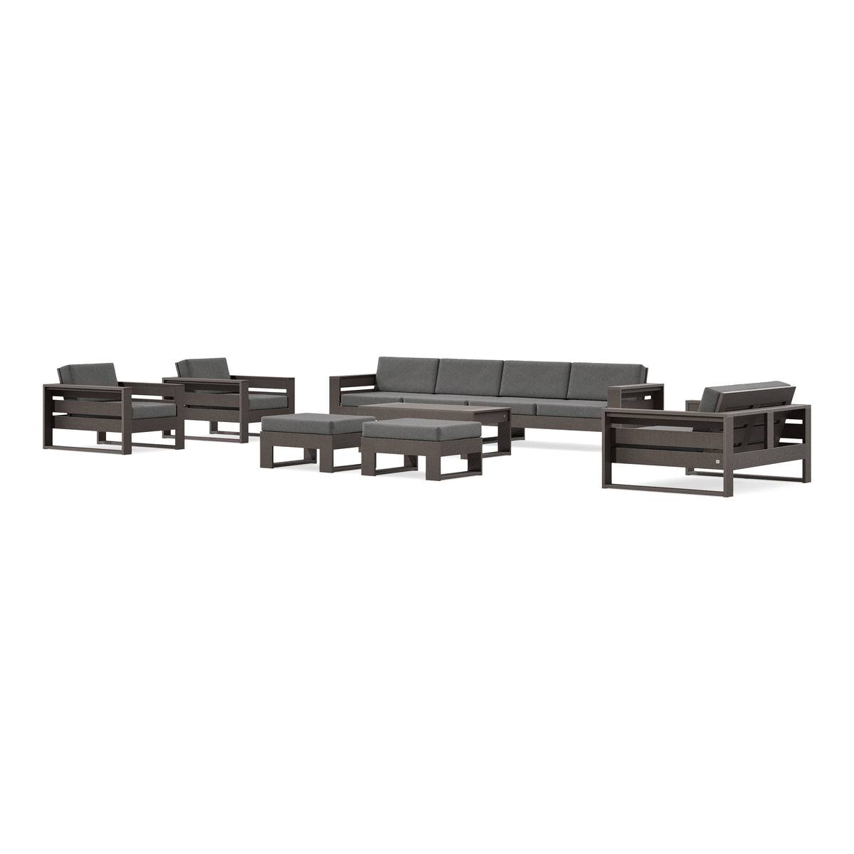 POLYWOOD PW Designer Series Latitude 8-Piece Lounge Sofa Set in Vintage Coffee / Ash Charcoal