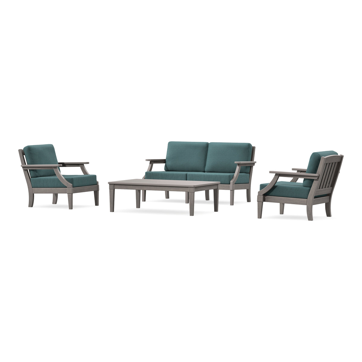 POLYWOOD PW Designer Series Estate Lounge 4-Piece Loveseat Set in Driftwood / Ocean Teal