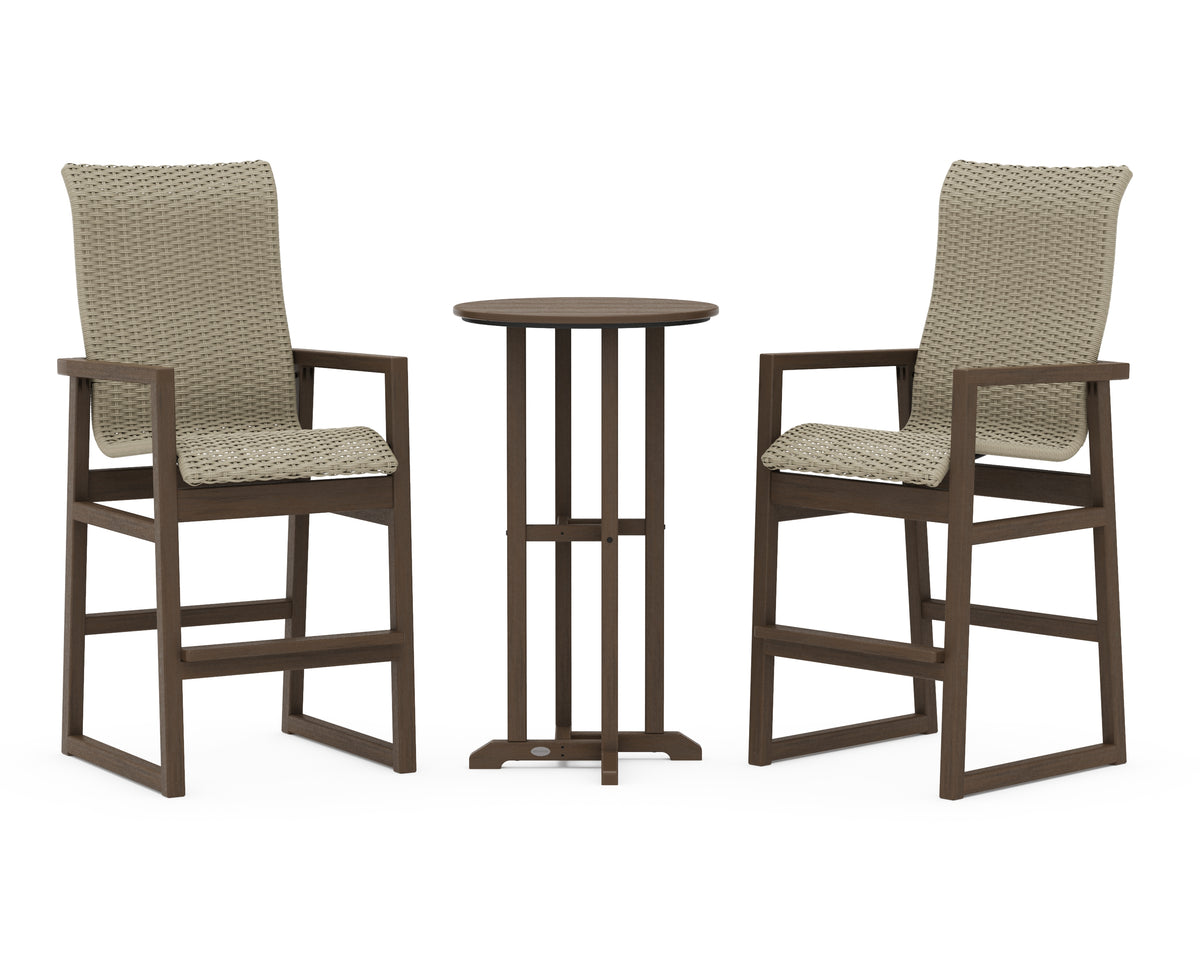 POLYWOOD EDGE Woven Highback 3-Piece Farmhouse Bar Set in Kona / Dune Grass