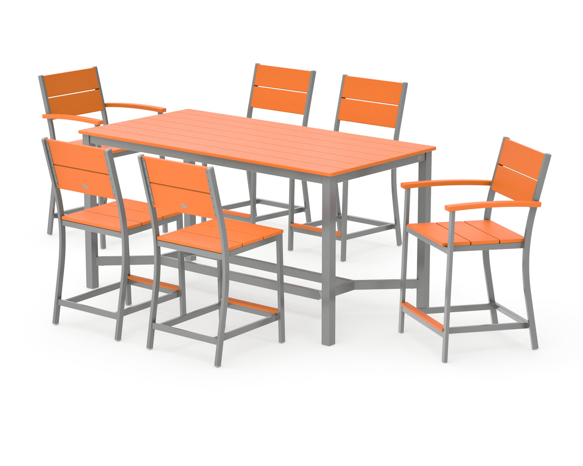 POLYWOOD Main Street 7-Piece Counter Set in Silver / Tangerine