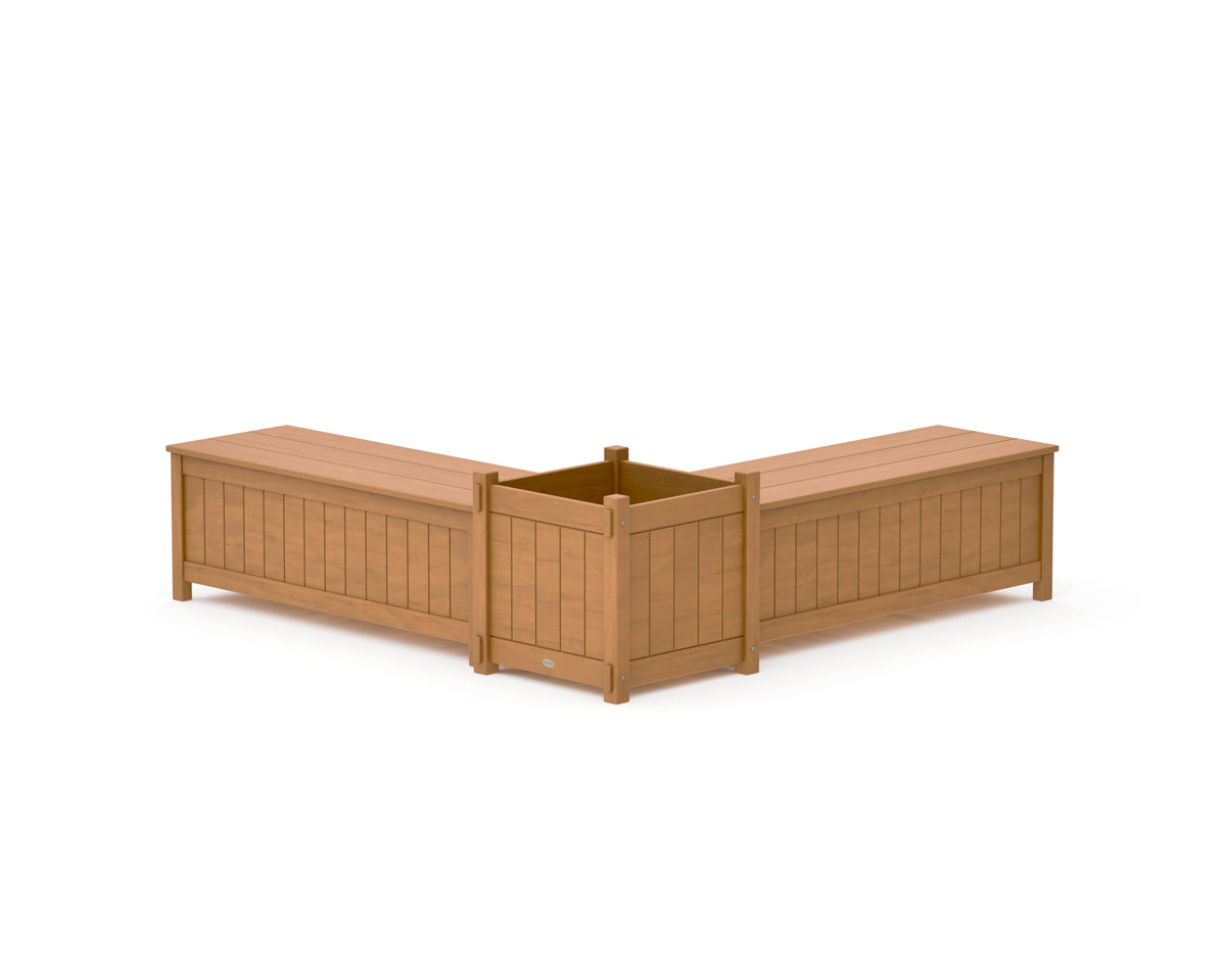 POLYWOOD 48" Vineyard L-Shaped Planter Storage Bench Set - Large in Natural