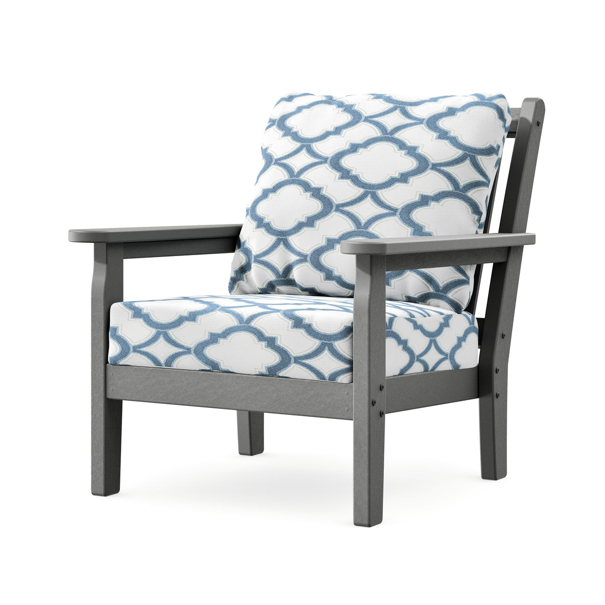 POLYWOOD Chippendale Deep Seating Chair in Slate Grey / Trellis Sky Blue