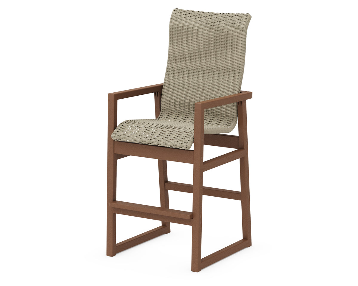 POLYWOOD EDGE Woven High-Back Bar Arm Chair in Teak / Dune Grass