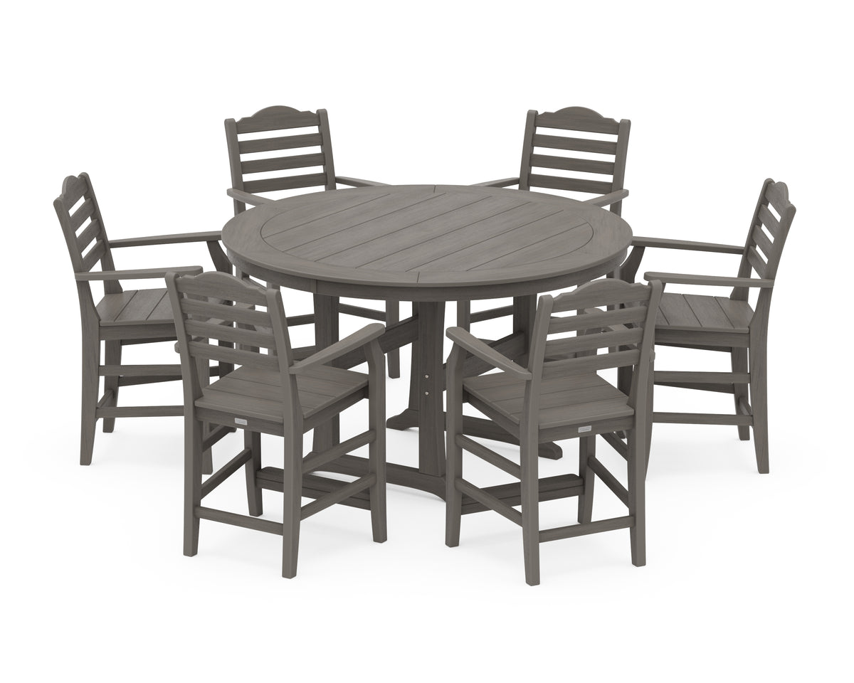 POLYWOOD Savannah 7-Piece Arm Chair Round Counter Set in Driftwood