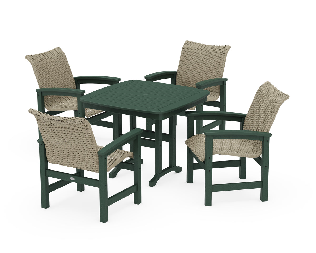 POLYWOOD Coastal Woven 5-Piece Dining Set in Green / Dune Grass