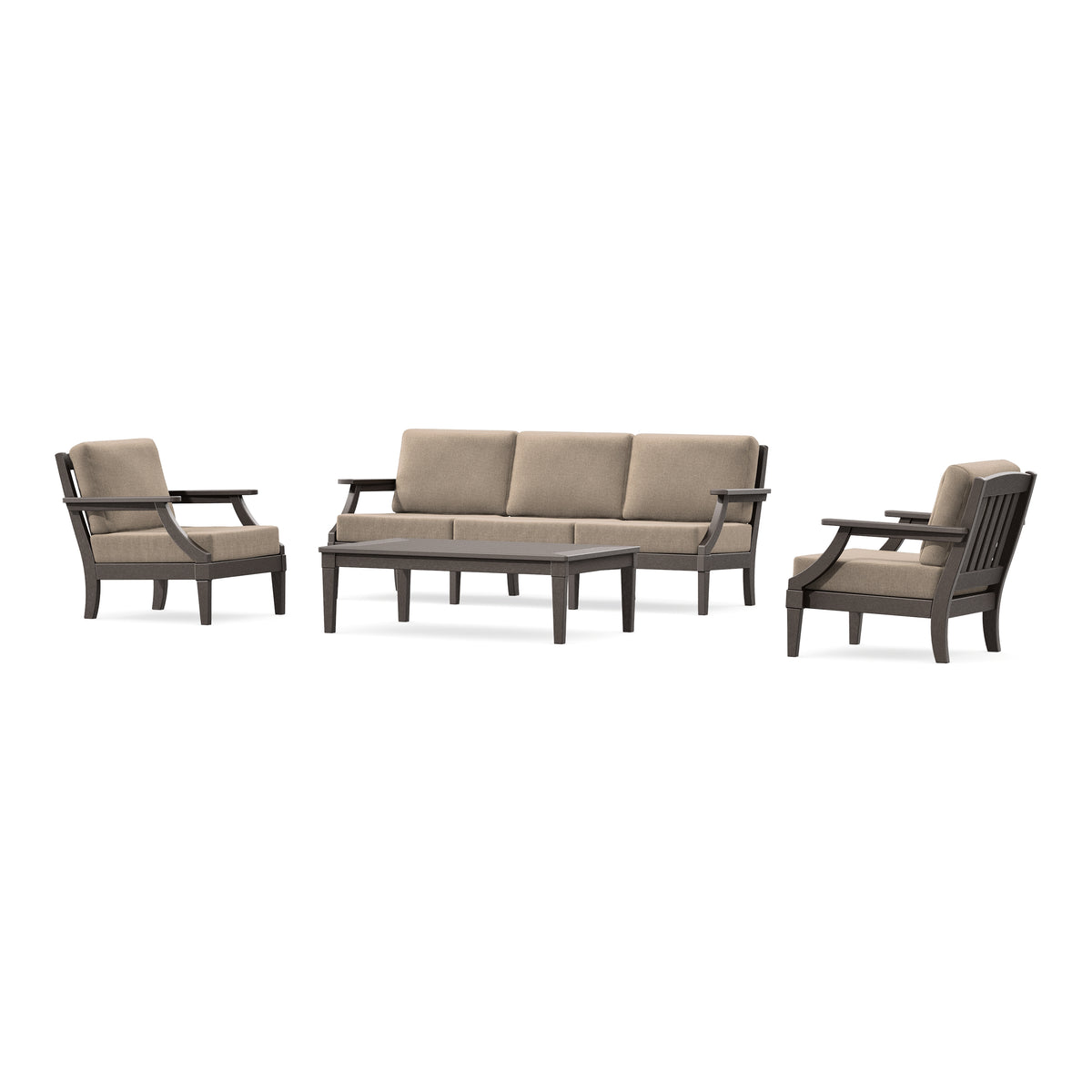 POLYWOOD PW Designer Series Estate 4-Piece Lounge Sofa Set in Vintage Coffee / Spiced Burlap