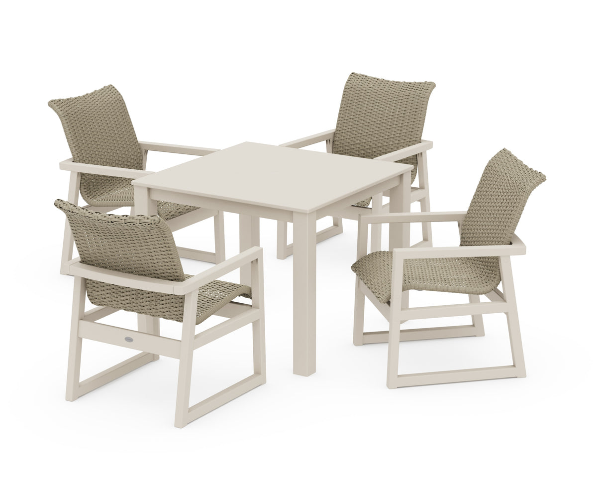 POLYWOOD EDGE Woven 5-Piece Parsons Dining Set in Sand / Dune Grass