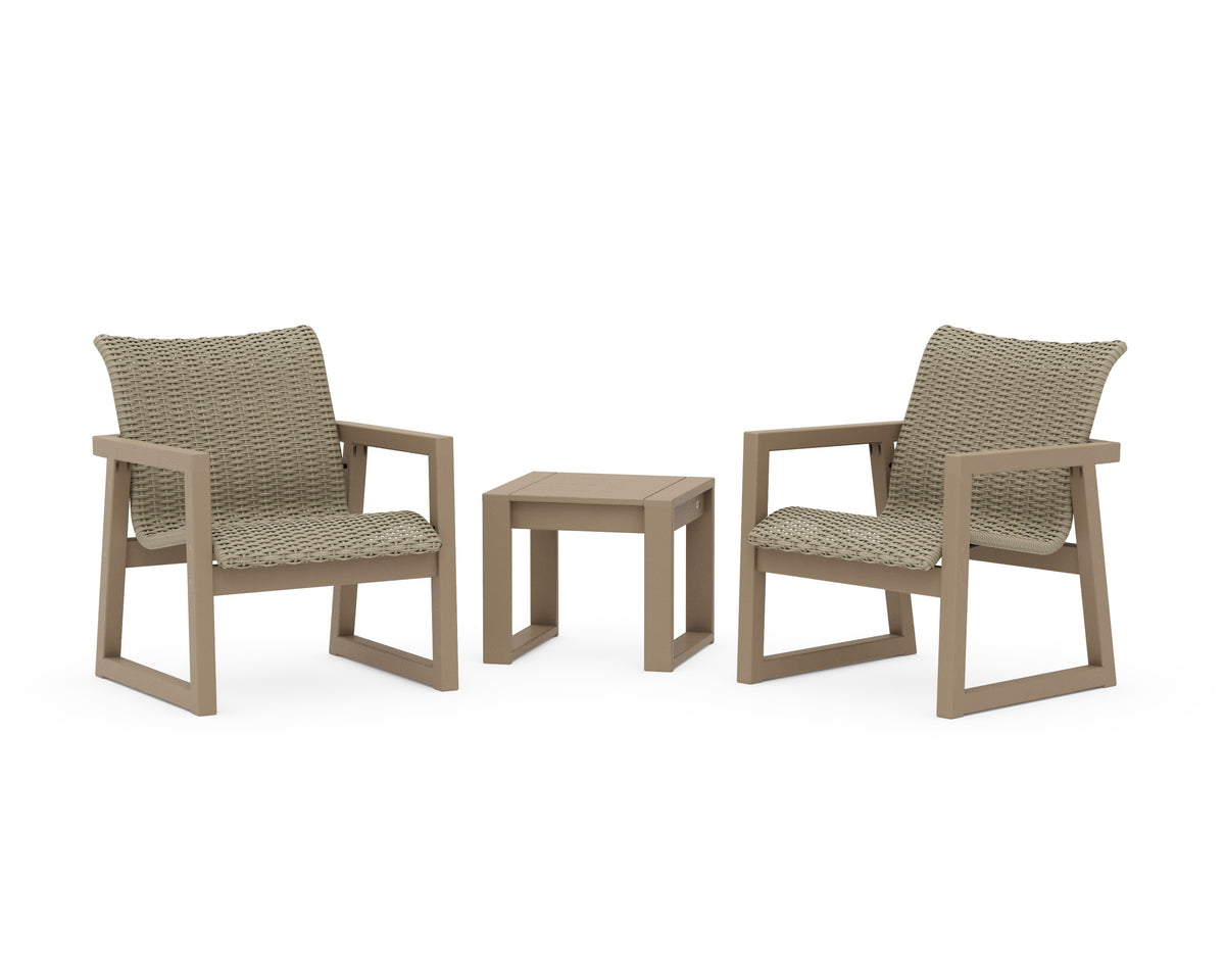 POLYWOOD EDGE Woven 3-Piece Lounge Chair Seating Set in Vintage Sahara / Dune Grass