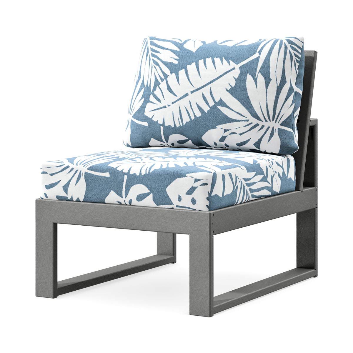 POLYWOOD Modular Armless Chair in Slate Grey / Leaf Sky Blue