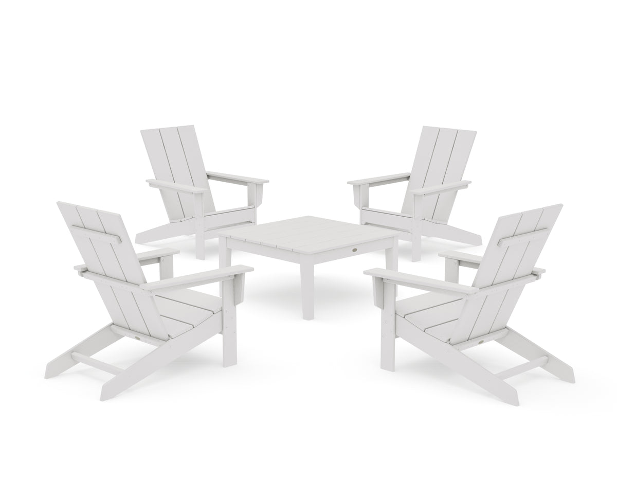 POLYWOOD 5-Piece Modern Studio Adirondack Chair Conversation Group in Vintage White