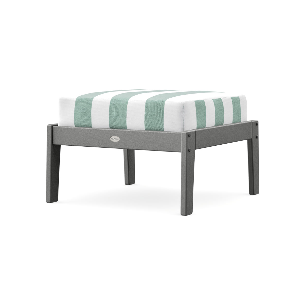 POLYWOOD Lakeside Deep Seating Ottoman in Slate Grey / Cabana Stripe Glacier Spa