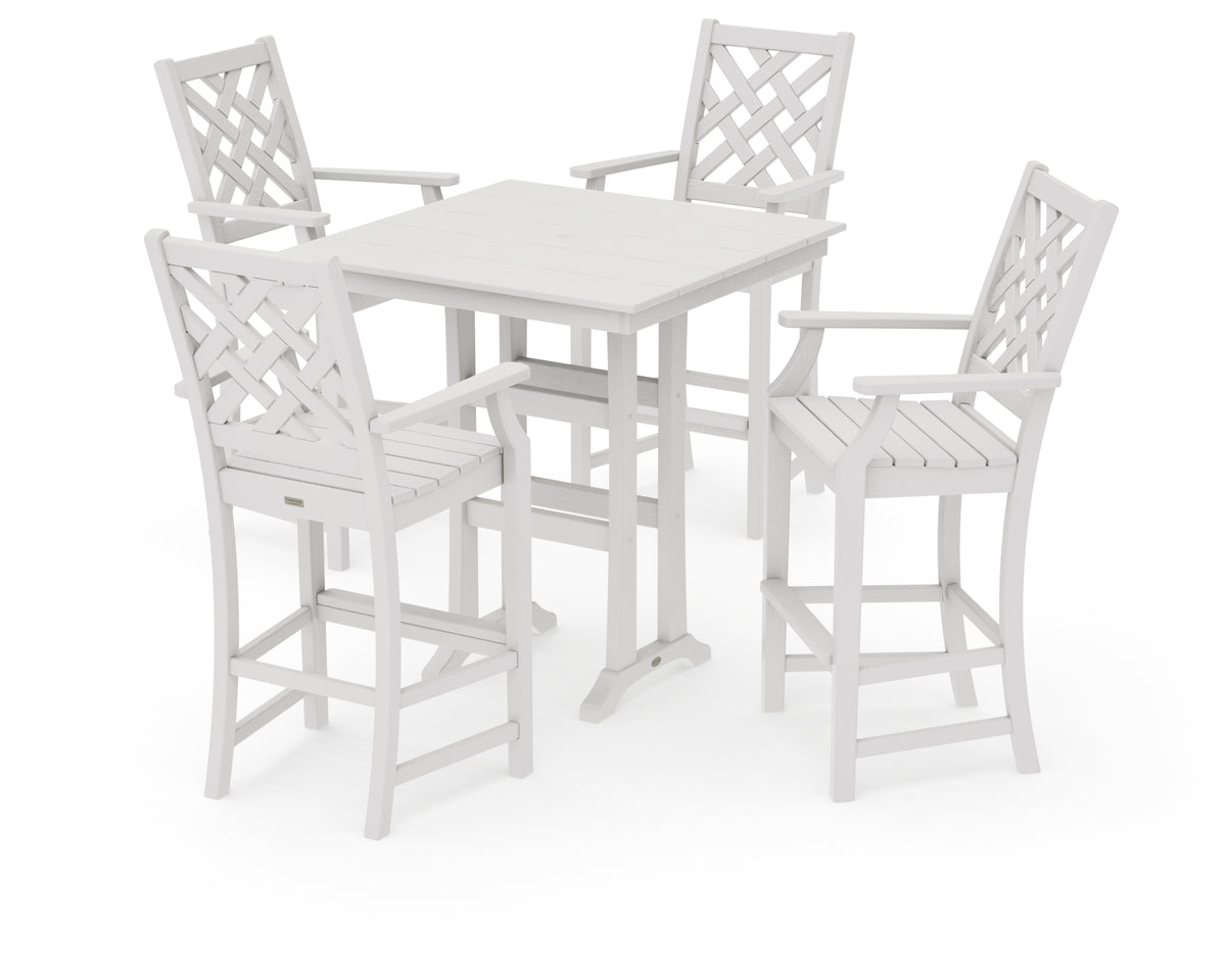 POLYWOOD Country Living Wovendale 5-Piece Farmhouse Bar Set with Trestle Legs in Vintage White