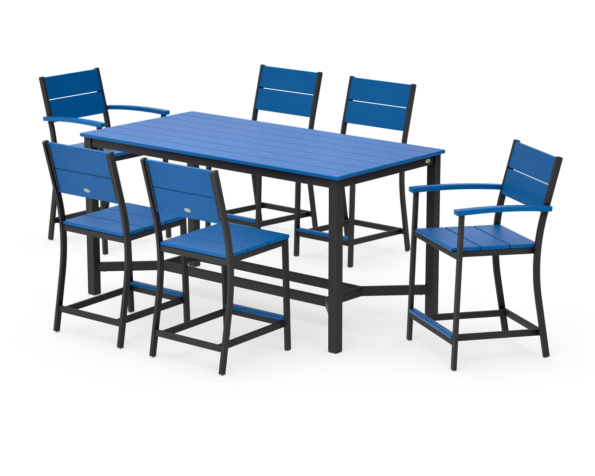 POLYWOOD Main Street 7-Piece Counter Set in Black / Pacific Blue
