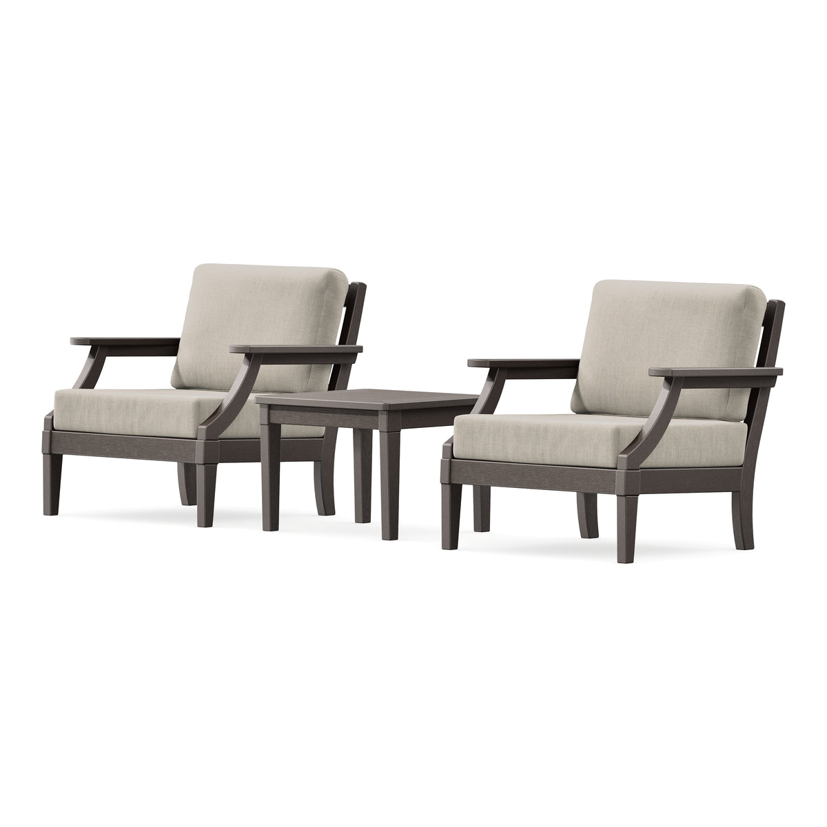 POLYWOOD PW Designer Series Estate 3-Piece Lounge Chair Set in Vintage Coffee / Cast Ash
