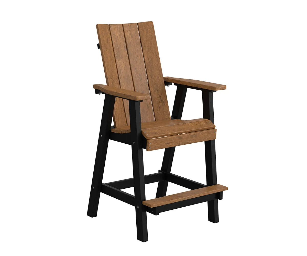 Berlin Gardens SOL Bar Chair, cedar seat and back on a black frame with footrest