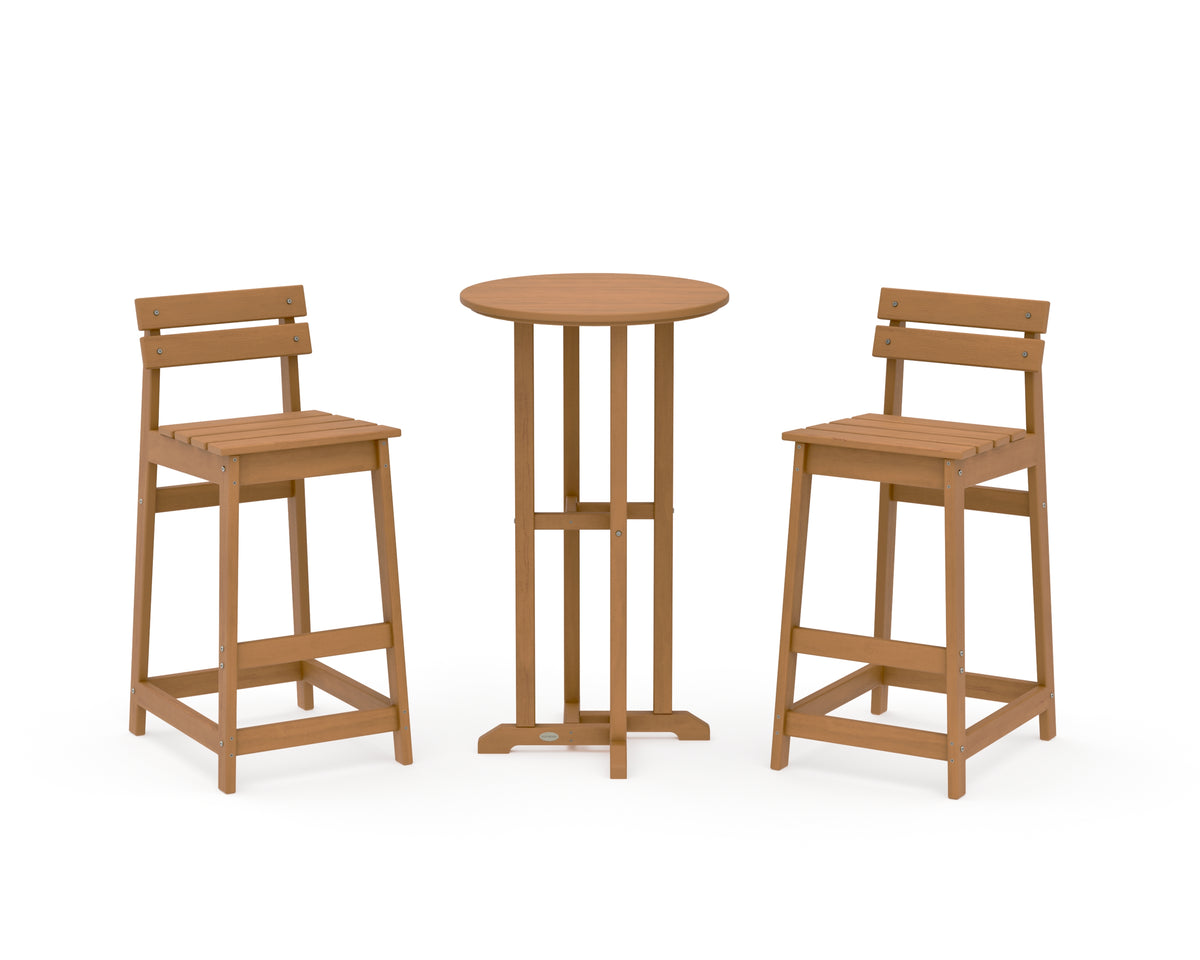 POLYWOOD Modern Studio Plaza Lowback Bar Chair 3-Piece Bistro Set in Natural