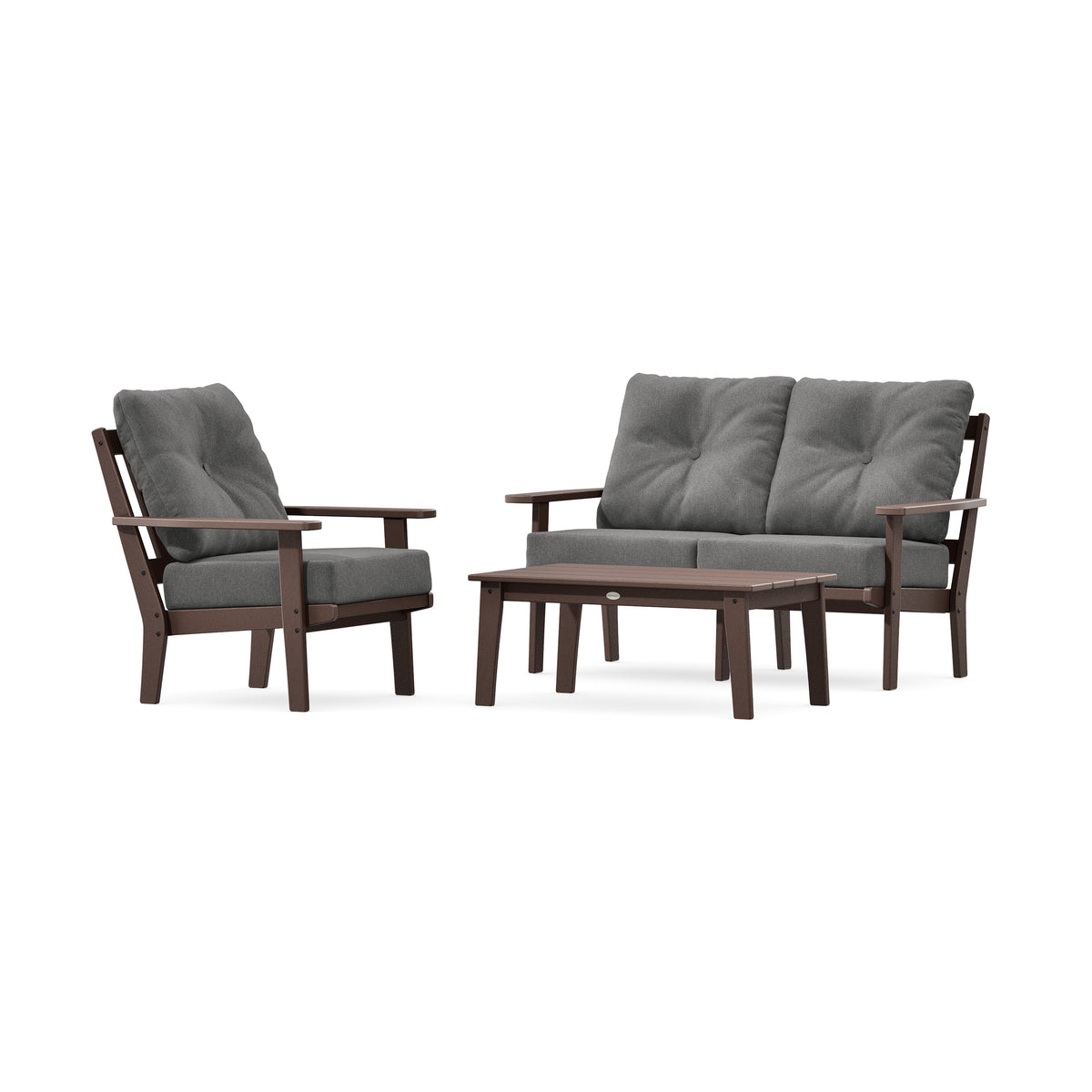 POLYWOOD Oxford 3-Piece Deep Seating Set with Loveseat in Mahogany