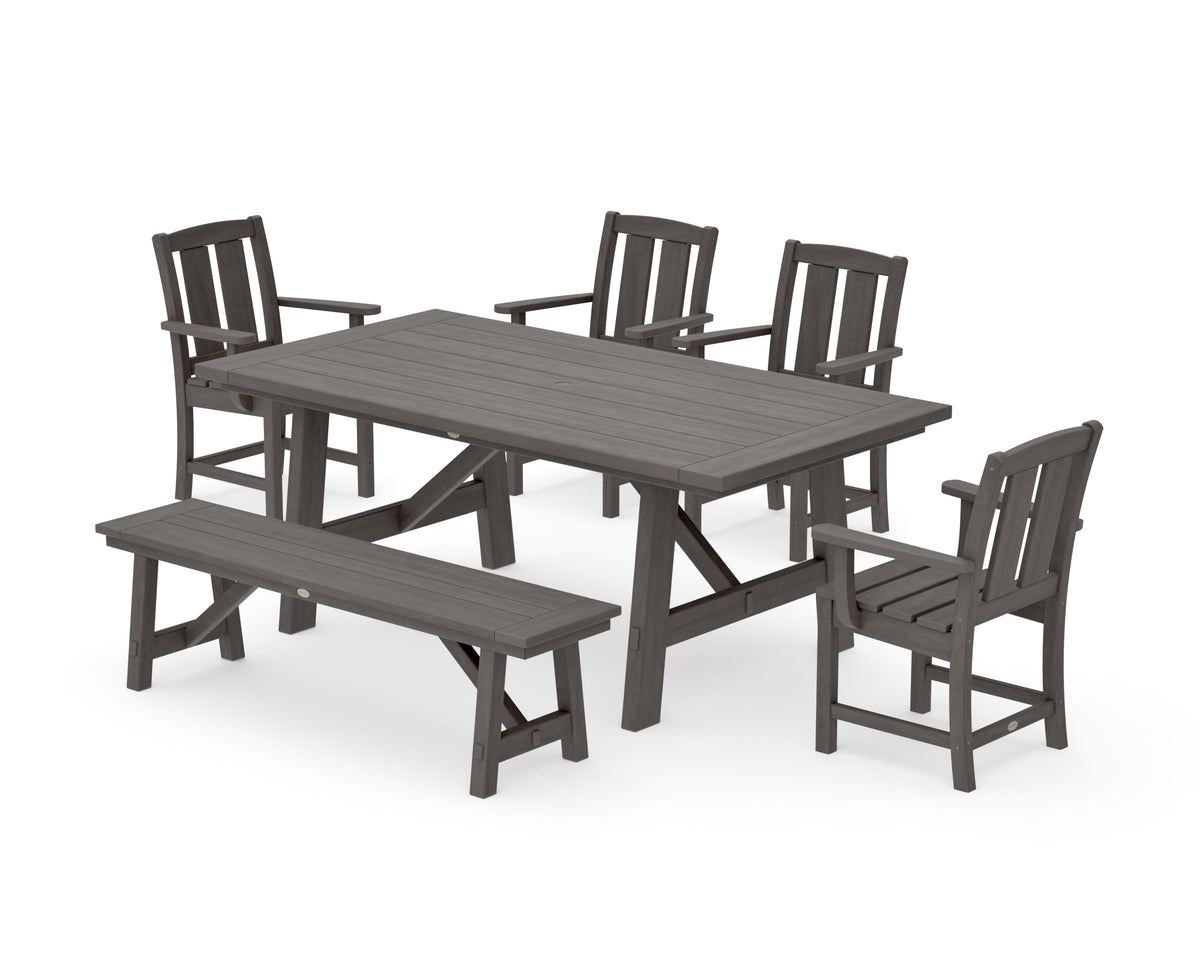 POLYWOOD Mission 6-Piece Rustic Farmhouse Dining Set with Bench in Driftwood