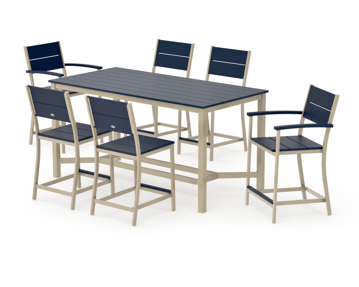 POLYWOOD Main Street 7-Piece Counter Set in Sand / Navy