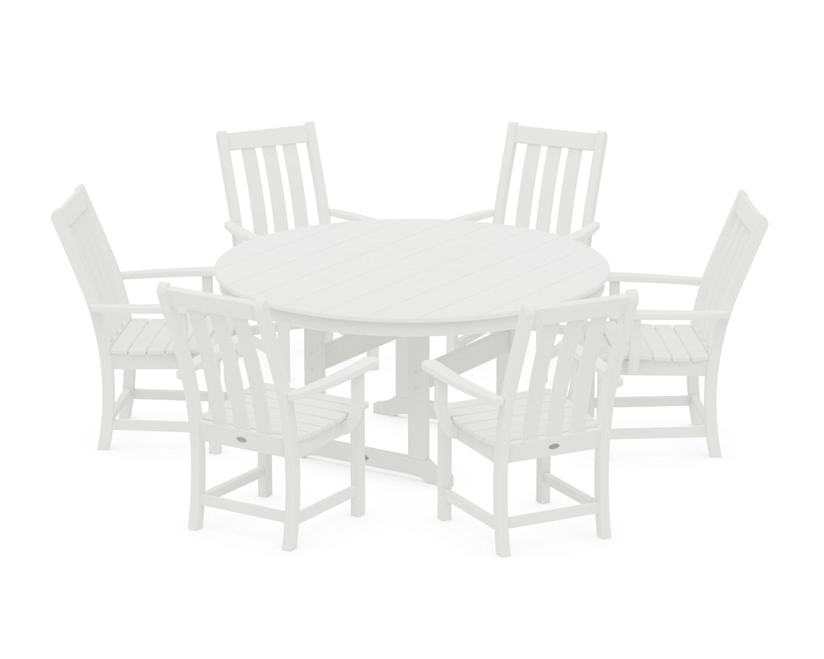 POLYWOOD Vineyard 7-Piece Arm Chair Round Farmhouse Dining Set in White