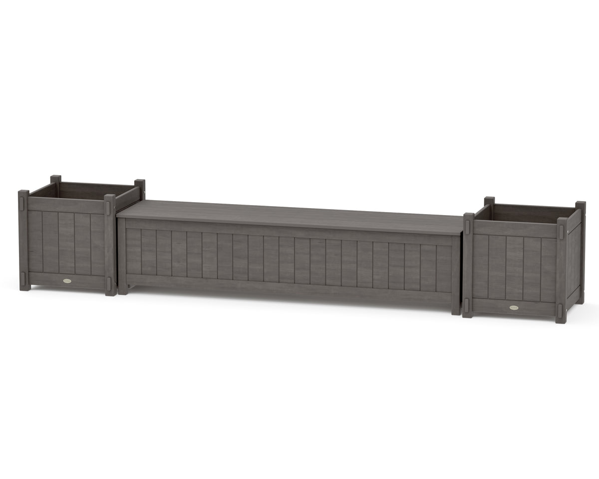 POLYWOOD 72" Vineyard Straight Planter Storage Bench Set - Large in Driftwood