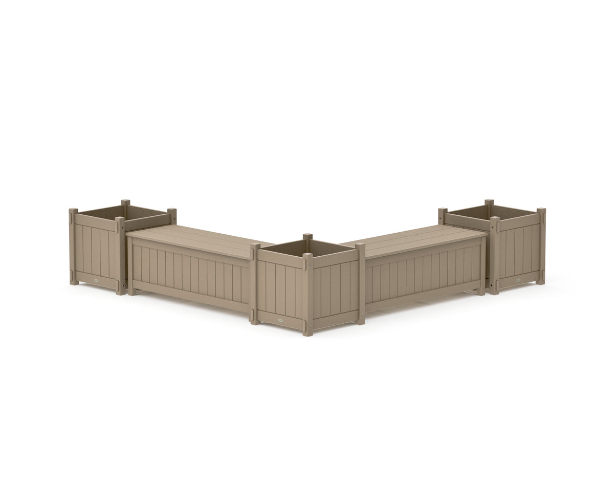 POLYWOOD 48" Vineyard L-Shaped Planter Storage Bench Corner Set - Large in Vintage Sahara