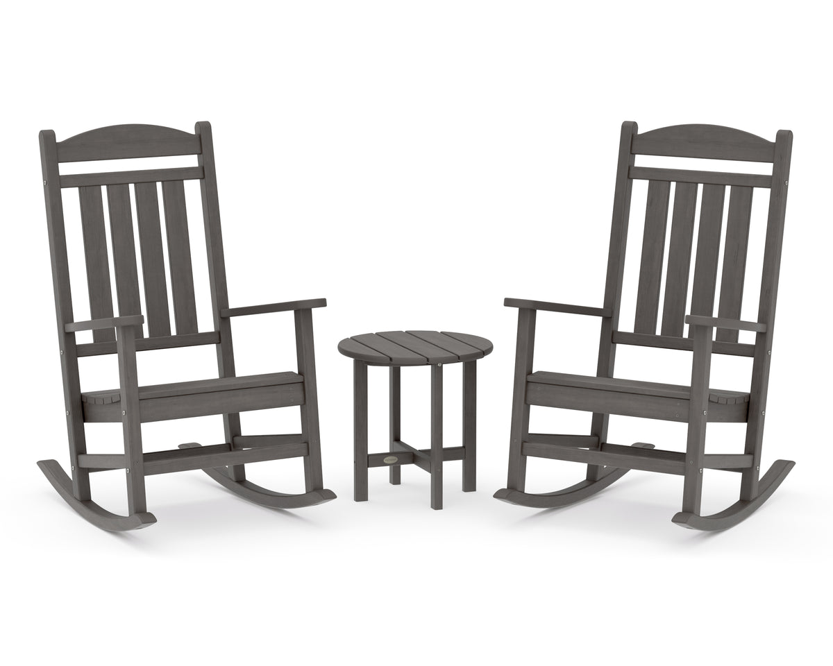 POLYWOOD Presidential 3-Piece Rocker Set with Round Side Table in Driftwood