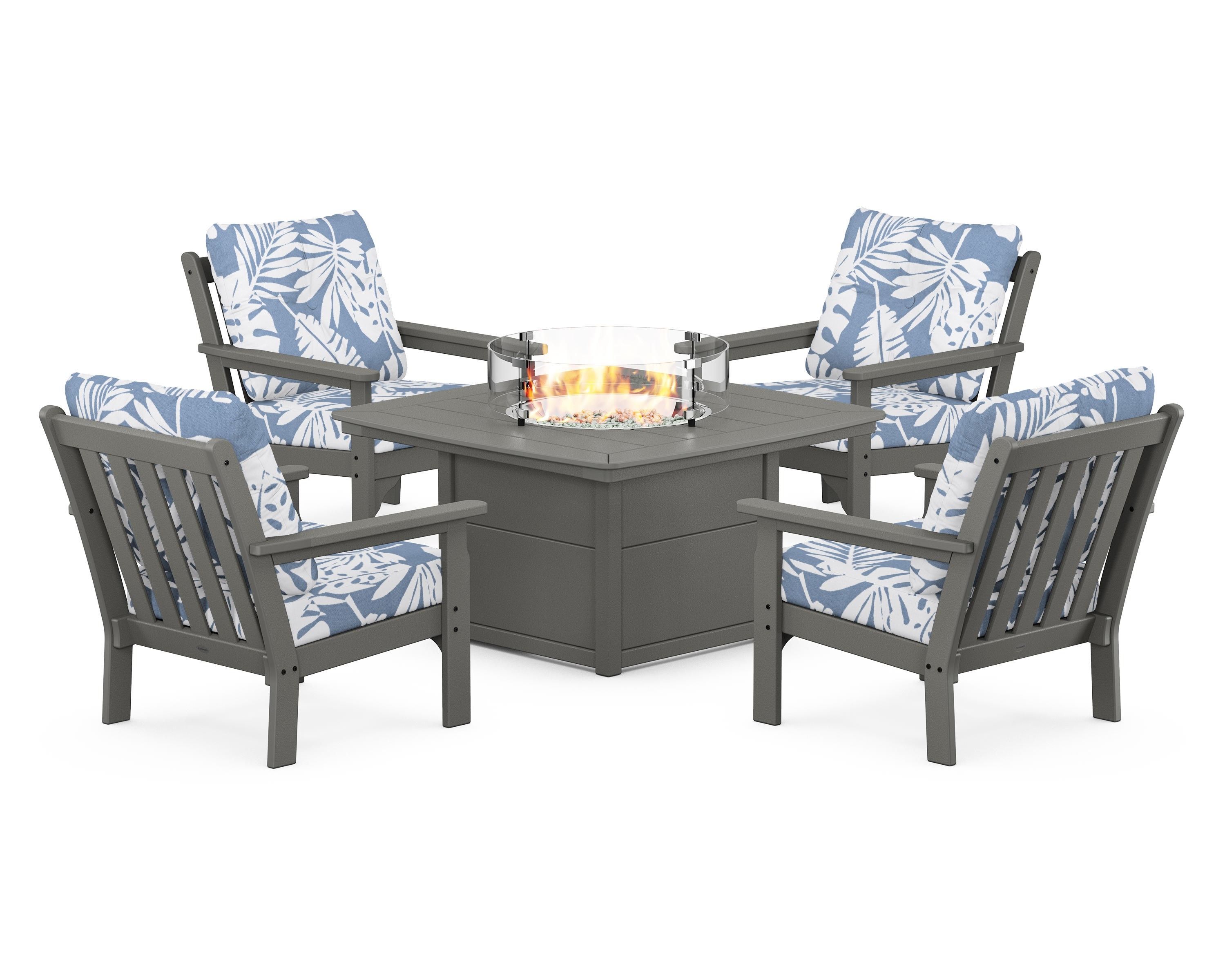 POLYWOOD Vineyard 5-Piece Conversation Set with Fire Pit Table