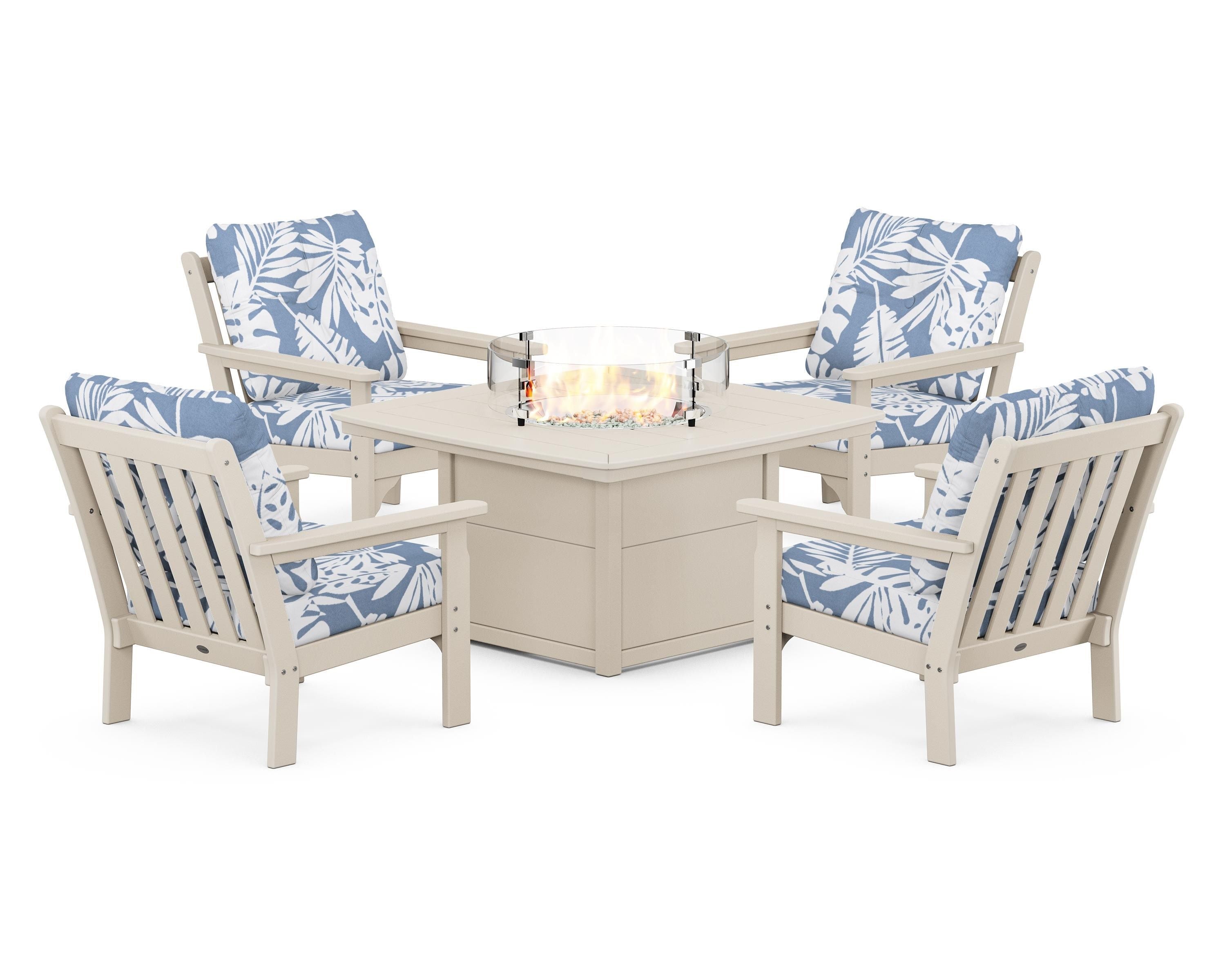 POLYWOOD Vineyard 5-Piece Conversation Set with Fire Pit Table
